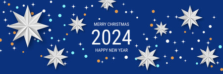 Christmas and New Year luxury vector background with stars and snowflakes. Design for banner, flyer,...