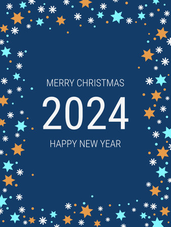 Christmas and New Year 2024 luxury vector background with stars and snowflakes. Design for banner, flyer, invitation card, coupon, voucherのイラスト素材