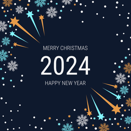 Christmas and New Year luxury vector background with stars and snowflakes. Design for banner, square flyer, invitation card, coupon, voucherのイラスト素材