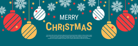Merry Christmas and Happy New Year flat design style vector illustration. Banner, invitation card, coupon, web header templateのイラスト素材