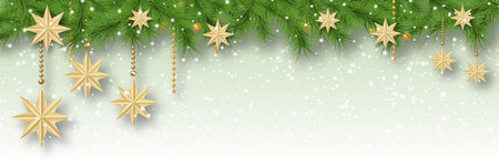 Christmas and New Year luxury vector background with stars, snowflakes and winter decor. Design for banner, flyer, invitation card, coupon, voucherのイラスト素材