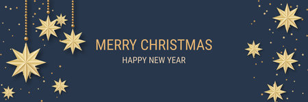 Christmas and New Year black luxury vector background with stars and snowflakes. Design for banner, flyer, invitation card, coupon, voucherのイラスト素材