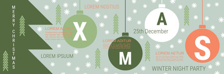 Merry Christmas and Happy New Year minimalistic style vector banner template. Flat design illustration with winter style elementsのイラスト素材