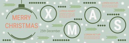 Merry Christmas and Happy New Year minimalistic style vector banner template. Flat design illustration with winter style elementsのイラスト素材