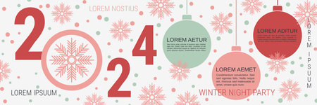Merry Christmas and Happy New Year minimalistic style vector banner template. Flat design illustration with winter style elementsのイラスト素材