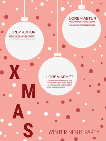 Merry Christmas and Happy New Year minimalistic style vector flyer template. Flat design illustration with winter style elementsのイラスト素材