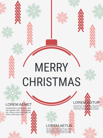 Merry Christmas and Happy New Year minimalistic style vector flyer template. Flat design illustration with winter style elementsのイラスト素材