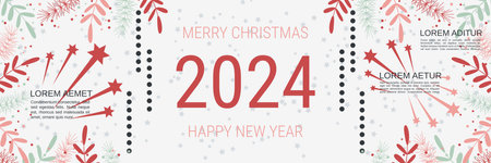 Merry Christmas and Happy New Year minimalistic style vector banner template. Flat design illustration with winter style elementsのイラスト素材