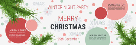 Merry Christmas and Happy New Year minimalistic style vector banner template. Flat design illustration with winter style elementsのイラスト素材