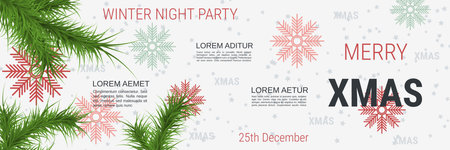 Merry Christmas and Happy New Year minimalistic style vector banner template. Flat design illustration with winter style elementsのイラスト素材