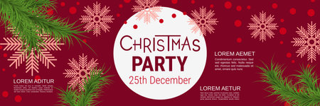 Merry Christmas and Happy New Year cartoon style vector banner template. Flat design illustration with winter style elementsのイラスト素材