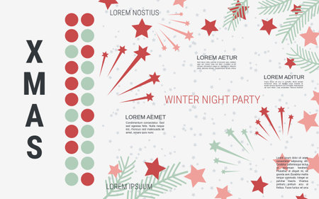 Merry Christmas and Happy New Year cartoon style vector background. Flat design illustration with winter style elementsのイラスト素材