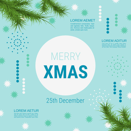 Merry Christmas and Happy New Year cartoon style vector background. Flat design illustration with winter style elementsのイラスト素材
