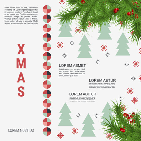 Merry Christmas and Happy New Year cartoon style vector background. Flat design illustration with winter style elementsのイラスト素材