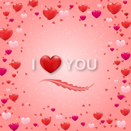 Valentine's Day elegant vector illustration. Pink background with hearts and letteringのイラスト素材