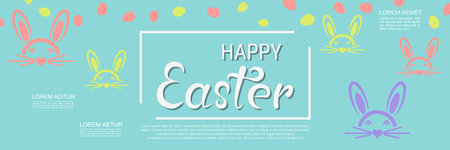 Happy Easter cartoon style horizontal vector banner templateのイラスト素材