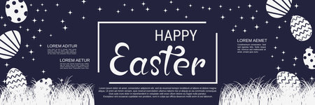 Happy Easter cartoon style vector banner design templateのイラスト素材
