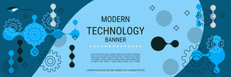 Modern technology style vector banner template. Blue background with design elementsのイラスト素材