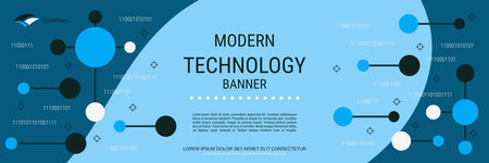 Modern technology style vector banner template. Blue background with design elementsのイラスト素材