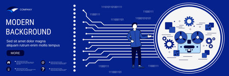 Retro technology banner vector design template. Analog audio player illustrationのイラスト素材