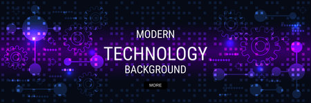 Digital technology banner vector design template. Future technology, cyberspace, virtual reality concept illustrationのイラスト素材