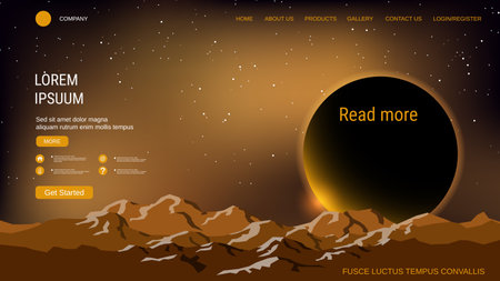 Modern trendy landing page vector design template. Night sky and mountains backgroundのイラスト素材