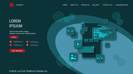 Modern trendy landing page vector design template. Digital technology backgroundのイラスト素材