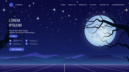 Modern trendy landing page vector design template. Scary night backgroundのイラスト素材