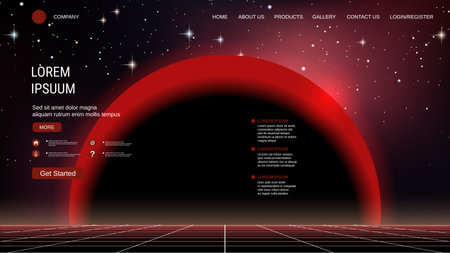 Modern trendy landing page vector design template. Deep space backgroundのイラスト素材