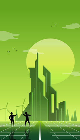 Smartphone vector wallpaper. Futuristic eco city illustrationのイラスト素材