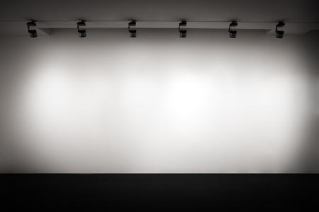 White empty gallery wall with light, Exhibition space, Interior exhibition wallの写真素材