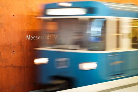 City train arrives at Messestadt Munich
