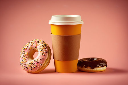 Coffee and donuts. Delicious breakfast, Americano and sweets.の写真素材