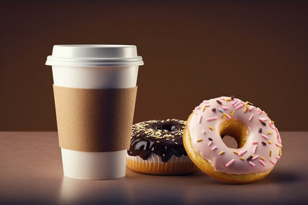Coffee and donuts. Delicious breakfast, Americano and sweets.の写真素材