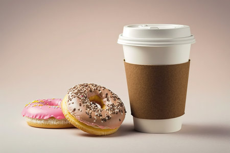 Coffee and donuts. Delicious breakfast, Americano and sweets. White background.の写真素材