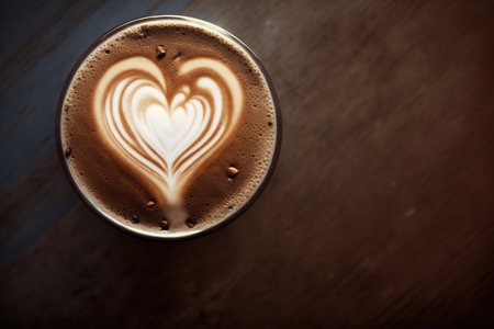 Cappuccino heart painted with coffee foam. Top viewの写真素材