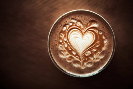 Cappuccino heart painted with coffee foam. Top viewの写真素材