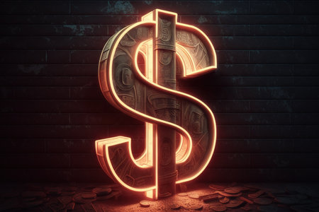Dollar sign neon backlight. P2P arbitrage, tradingの写真素材