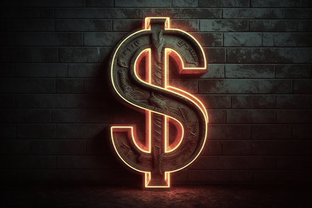 Dollar sign neon backlight. P2P arbitrage, tradingの写真素材
