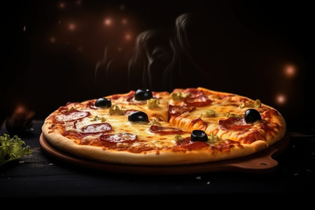 Delicious hot pizza. Pizza on a plate. high quality photoの写真素材