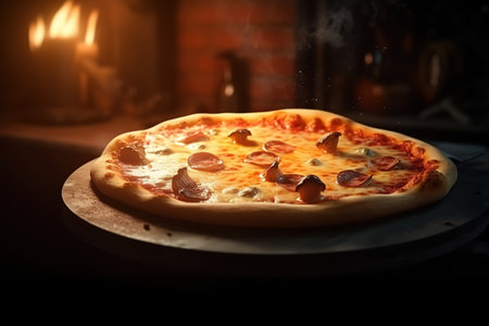 Delicious hot pizza. Pizza on a plate. high quality photoの写真素材