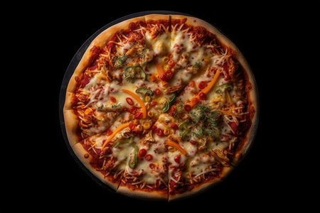 Pizza view. Black background isolated. high quality photoの写真素材