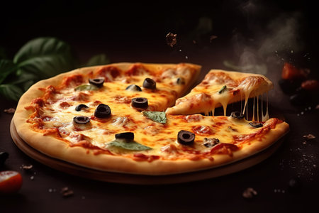 Delicious hot pizza. Pizza on a plate. high quality photoの写真素材