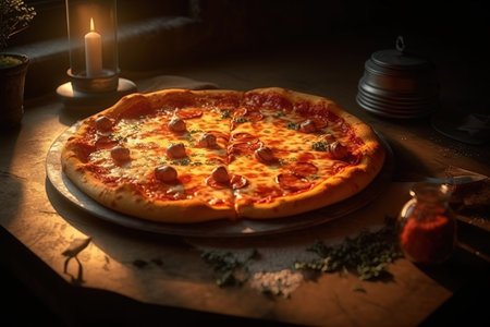 Delicious hot pizza. Pizza on a plate. high quality photoの写真素材