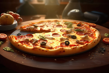 Delicious hot pizza. Pizza on a plate. high quality photoの写真素材