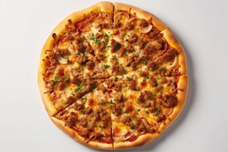 Pizza view. White background isolated. high quality photoの写真素材