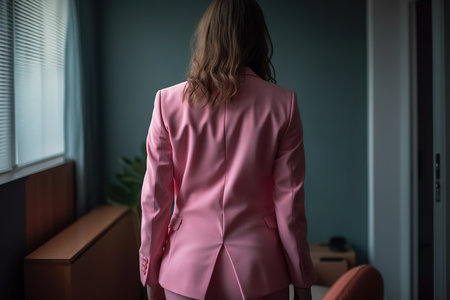 Businesswoman in a pink suite in the office.の写真素材