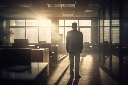Businessman in a confident pose, arms crossed, in the officeの素材