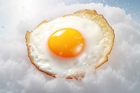 Creative, unusual scrambled eggs a purple background. high quality photoの写真素材