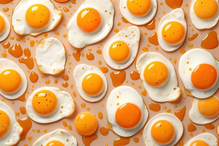 Scrambled eggs filled background isolated top view. Egg pattern. high quality photoの写真素材